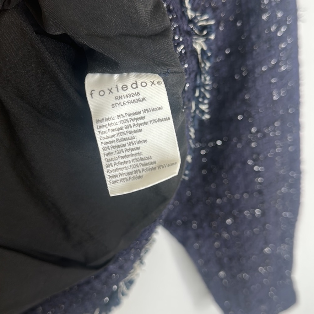 NWT Foxiedox Navy tweed Embroidered Jacket S - Picture 5 of 9